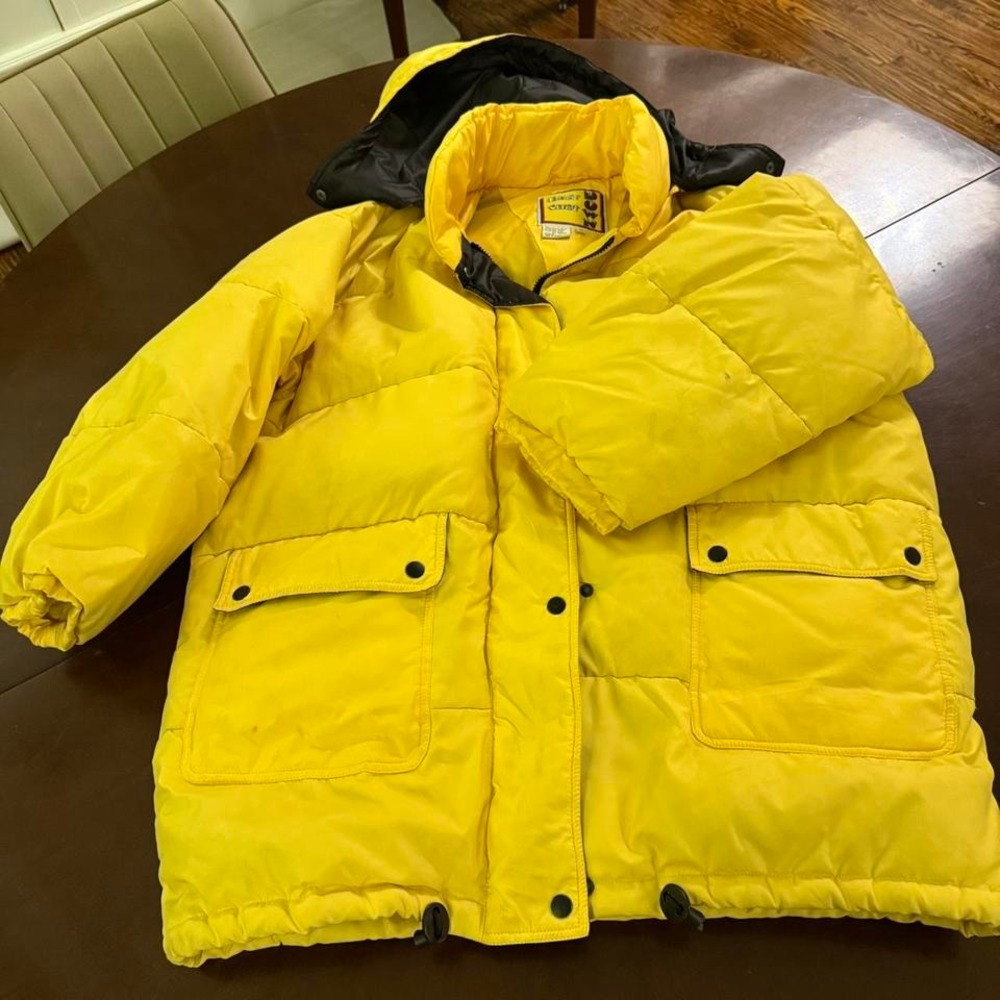 vintage East West Down puffer‎ jacket in bright yellow